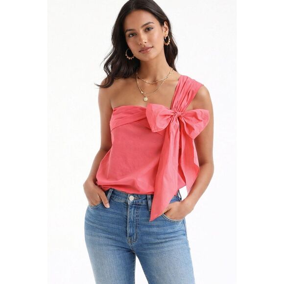J.Crew Tops - J. Crew Coral Poplin One-Shoulder Bow Top Size M/8